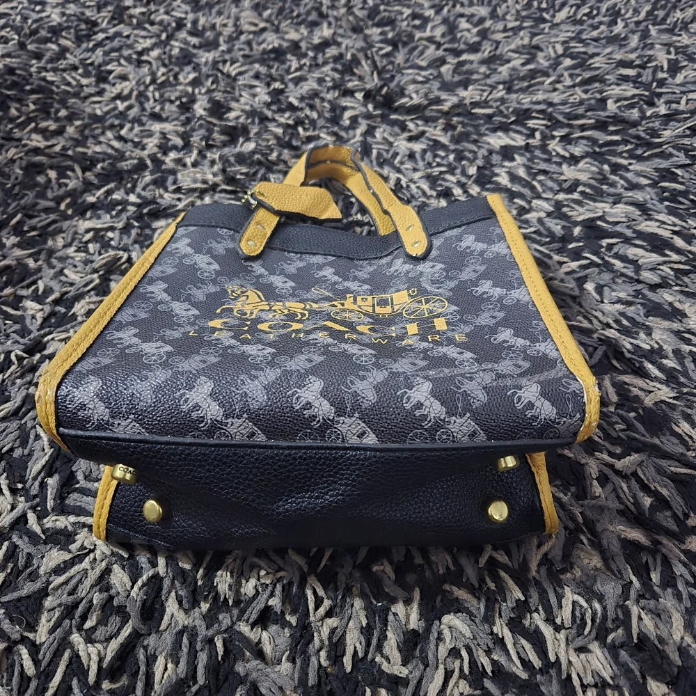 COACH Horse & Carriage Tote Bag Black/Yellow Leather Trim A1773-21586